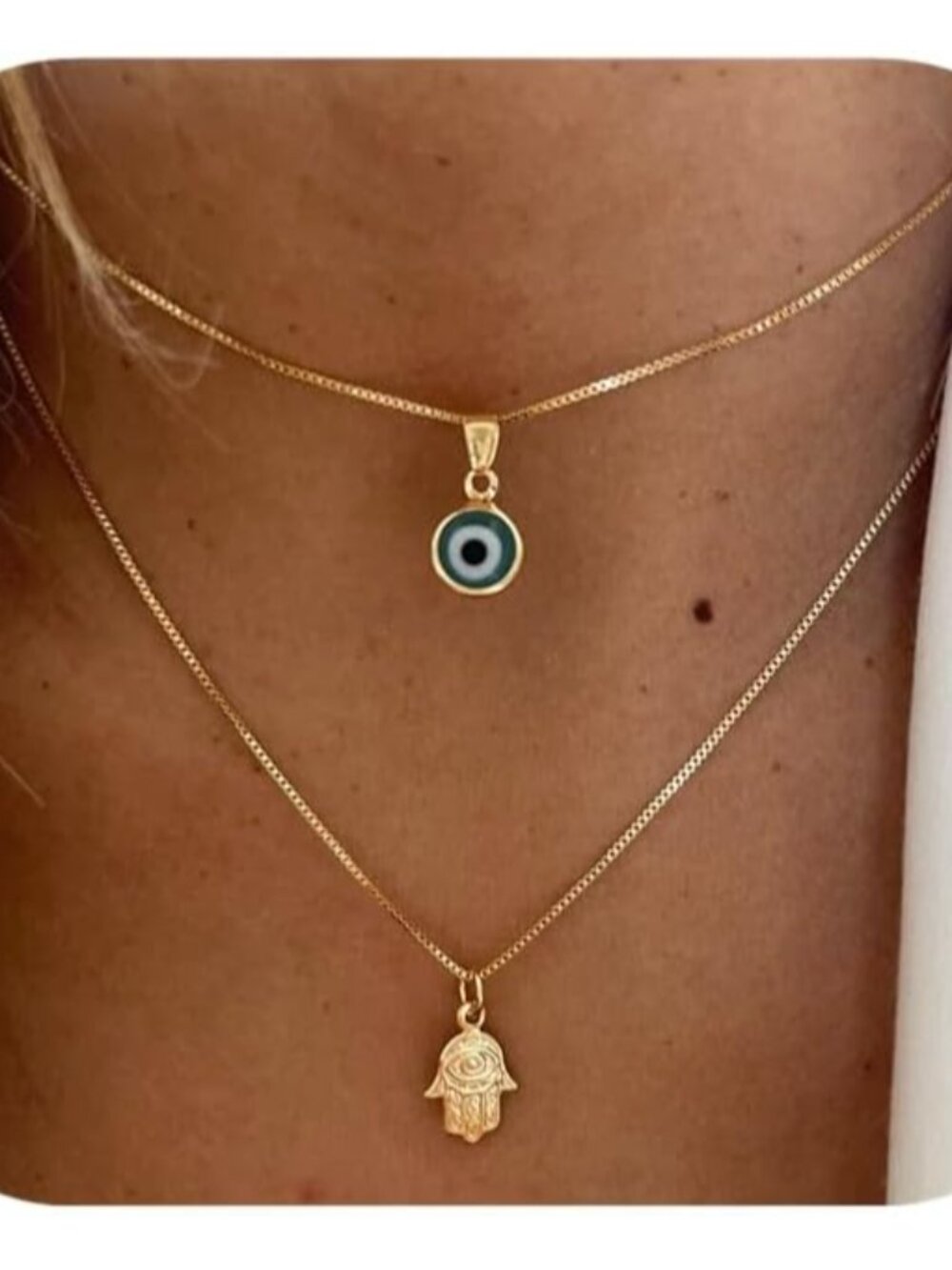 Evil Eye Necklace for Women 14K Gold Plated Delicate Necklaces Blue White CZ Dia